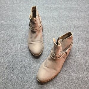 Sugar Thinker Ankle Booties Womens 8.5M Taupe Suede Studded Strap Side Zip